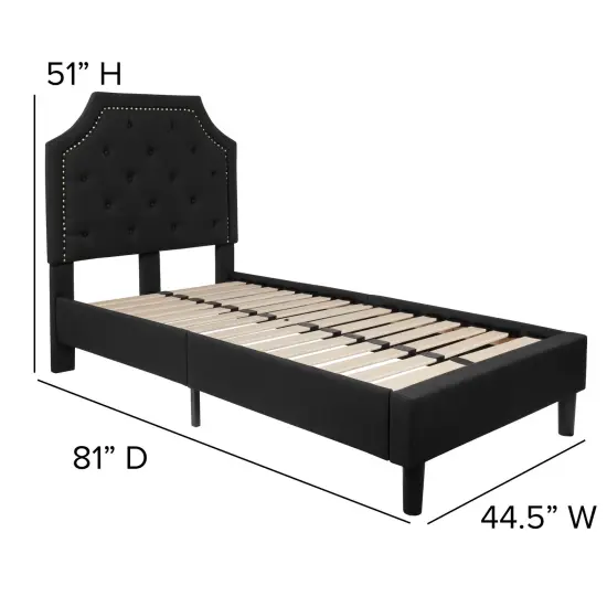 Merrick Lane Provence Platform Bed with Slatted Support Contemporary Tufted Upholstery with Accent Nail Trim {4}