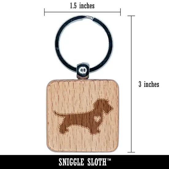 Wirehaired Dachshund Dog with Heart Engraved Wood Square Keychain Tag Charm {2}