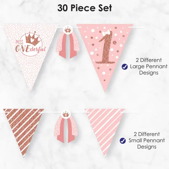 Big Dot of Happiness 1st Birthday Little Miss Onederful - DIY Girl First Birthday Party Pennant Garland Decoration - Triangle Banner - 30 Pieces {6}