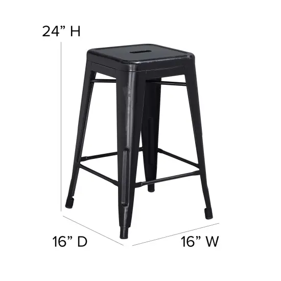 Merrick Lane Elba Series Metal Stool with Powder Coated Finish and Integrated Floor Glides Black {4}