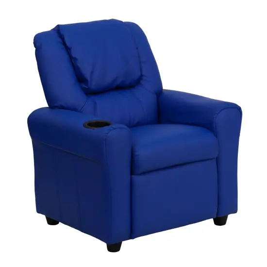 Emma and Oliver Contemporary Kids Recliner with Cup Holder and Headrest Blue Vinyl {1}