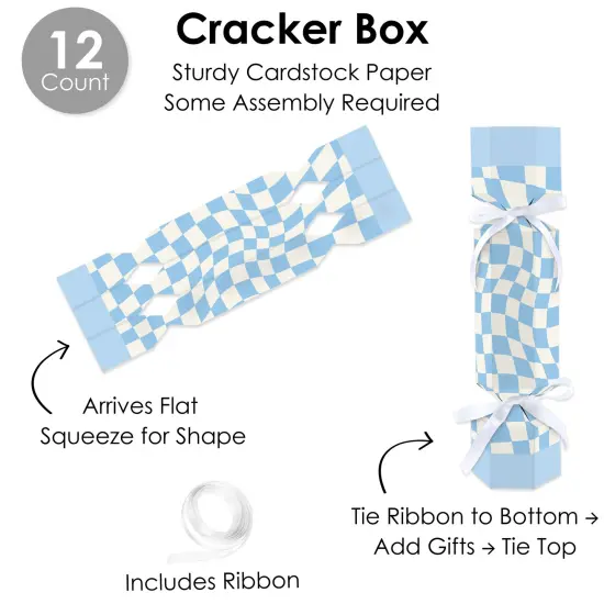 Big Dot of Happiness Blue Checkered Party - No Snap Party Table Favors - DIY Cracker Boxes - Set of 12 {6}