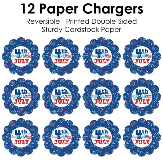 Big Dot of Happiness Firecracker 4th of July - Red, White and Royal Blue Party Round Table Decorations - Paper Chargers - Place Setting For 12 {7}