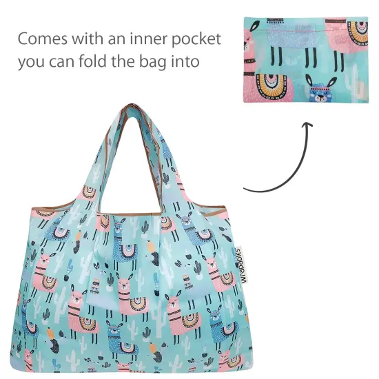 Wrapables Large & Small Foldable Tote Nylon Reusable Grocery Bags, Set of 2 Llamas {5}