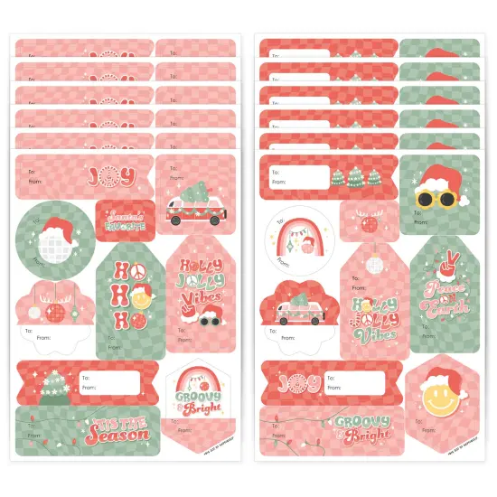 Big Dot of Happiness Groovy Christmas - Assorted Pastel Holiday Party Gift Tag Labels - To and From Stickers - 12 Sheets - 120 Stickers {1}