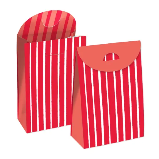 Big Dot of Happiness Red Stripes - Simple Gift Favor Bags - Party Goodie Boxes - Set of 12 {1}