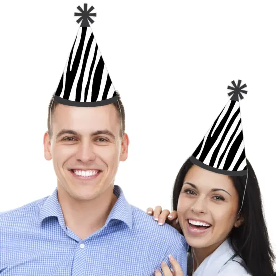 Big Dot of Happiness Zebra Print - Cone Happy Birthday Party Hats for Kids and Adults - Set of 8 (Standard Size) {3}