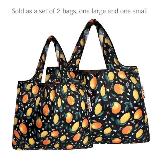 Wrapables Large & Small Foldable Tote Nylon Reusable Grocery Bags, Set of 2 Oranges & Lemons {3}