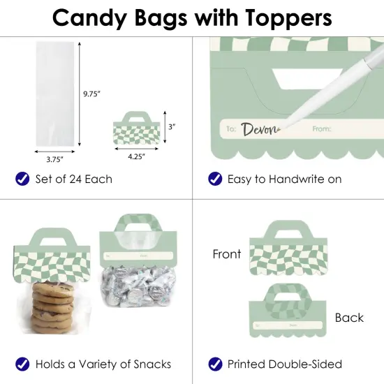 Big Dot of Happiness Sage Green Checkered Party - DIY Clear Goodie Favor Bag Labels - Candy Bags with Toppers - Set of 24 {4}