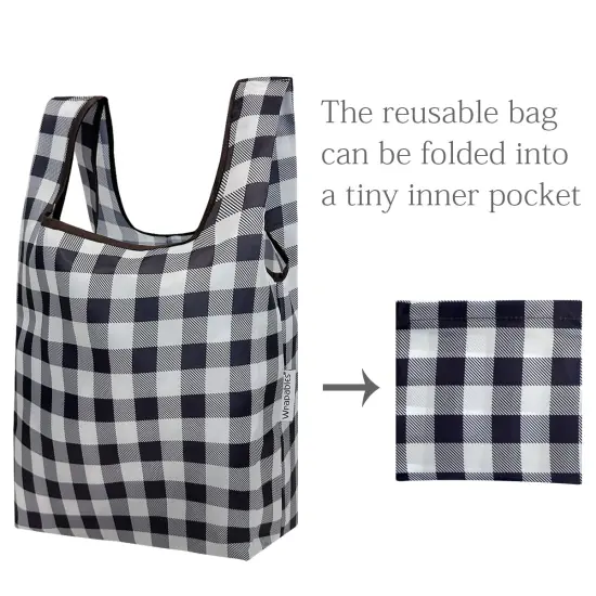 Wrapables JoliBag Collection Reusable Shopping Bag (Set of 2) Black Checkers {5}