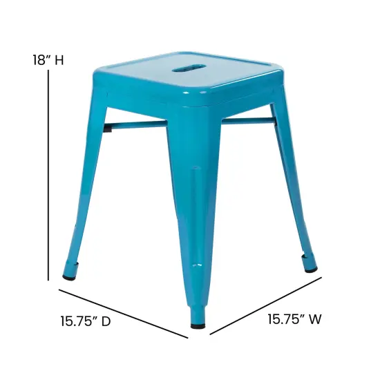 Merrick Lane Set of 4 Sloane 18" High Backless Stacking Dining Stools with Durable Metal Frame Teal {5}