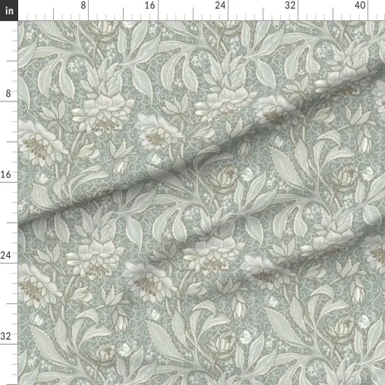 Various Fabrics by the Yard or Fat Quarter Pale Green Antique Victorian Sage Hellebore Arts And Crafts Floral Neutral Art Nouveau Large Scale Damask Botanical Custom Printed Fabric by Spoonflower {1}