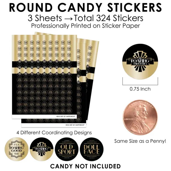 Big Dot of Happiness Roaring 20's - 1920s Art Deco Jazz Party Small Round Candy Stickers - Party Favor Labels - 324 Count {4}