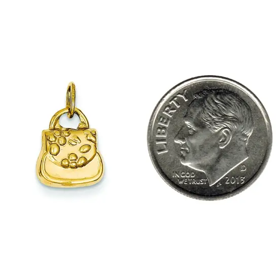 14K Yellow Gold 3D Purse Charm Ladies Handbag Pendant {2}