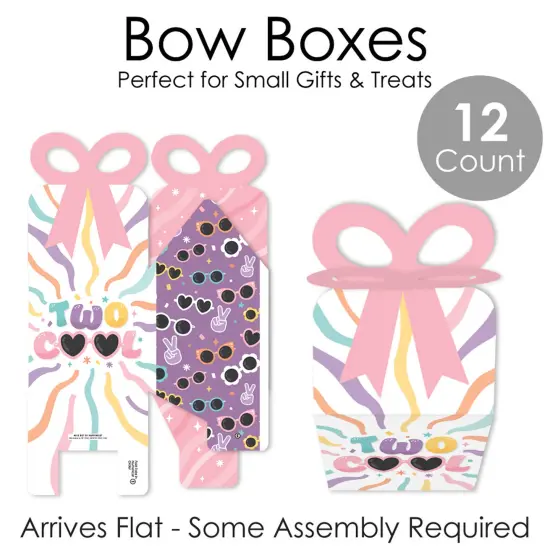 Big Dot of Happiness Two Cool - Girl - Square Favor Gift Boxes - Pastel 2nd Birthday Party Bow Boxes - Set of 12 {7}