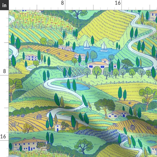 Various Fabrics by the Yard or Fat Quarter Multicolor Painting Farmland Villa Italian Landscape Large Scale Countryside Tuscan Mediterranean Custom Printed Fabric by Spoonflower {2}