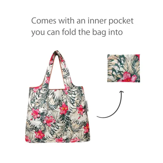 Wrapables Foldable Tote Nylon Reusable Grocery Bag (Set of 2) Tropica Pink Floral {4}