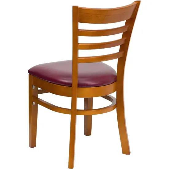 Emma and Oliver Ladder Back Wooden Restaurant Dining Chair BurgundyVinyl/Cherry {4}