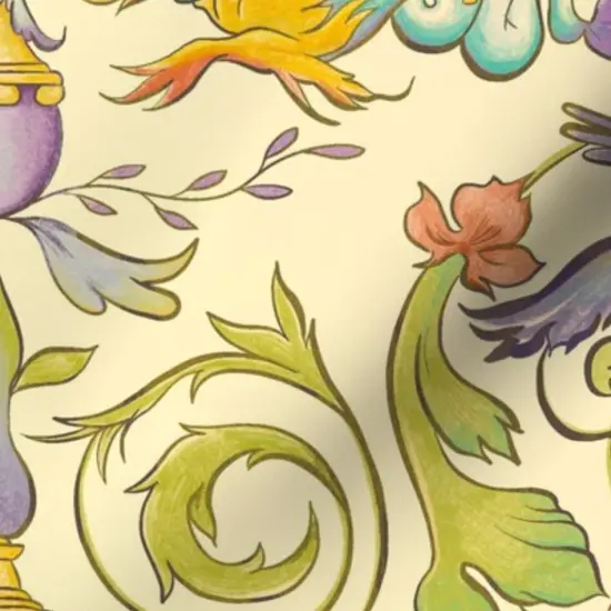 Various Fabrics by the Yard or Fat Quarter Multicolor Baroque Renaissance Floral Fresco Botanical Birds Victorian Large Scale Water Color Horses. Italian Custom Printed Fabric by Spoonflower {7}