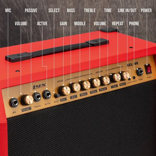LyxPro Electric Guitar Amp, 40 Watt Portable Amplifier Red {2}