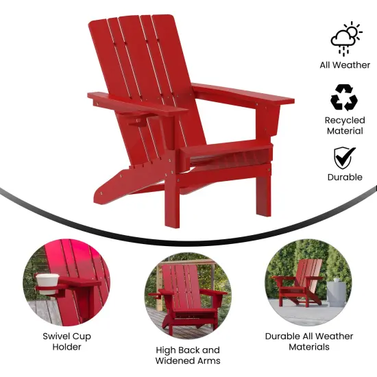 Merrick Lane Ridley Adirondack Chair with Cup Holder, Weather Resistant HDPE Adirondack Chair Gray {7}