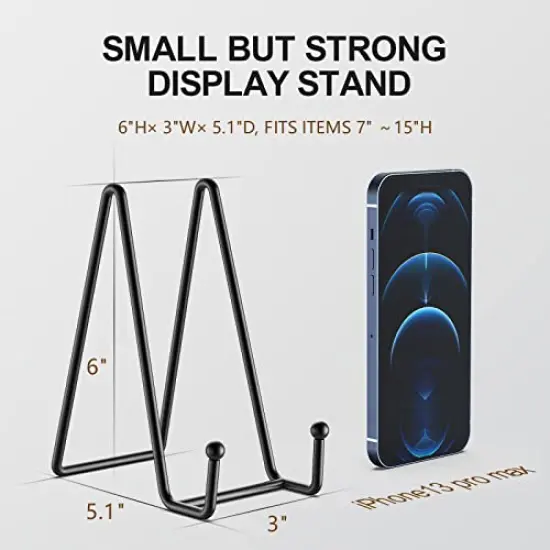 3 Pack 6 Inch Plate Stands for Display Picture Stand - 6 Inch Vinyl Table Top Display, Metal Frame Holders Decorative Plate for Book , Picture, Photo and Platter, Tabletop Art, Black 3 Packs {3}