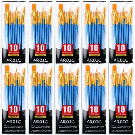 Painting Brush Set 10 Packs/100 Pieces Nylon Brush Heads Suitable for Oil and Watercolor Ideal for Art Painting Best Gift for Painting Enthusiasts {2}