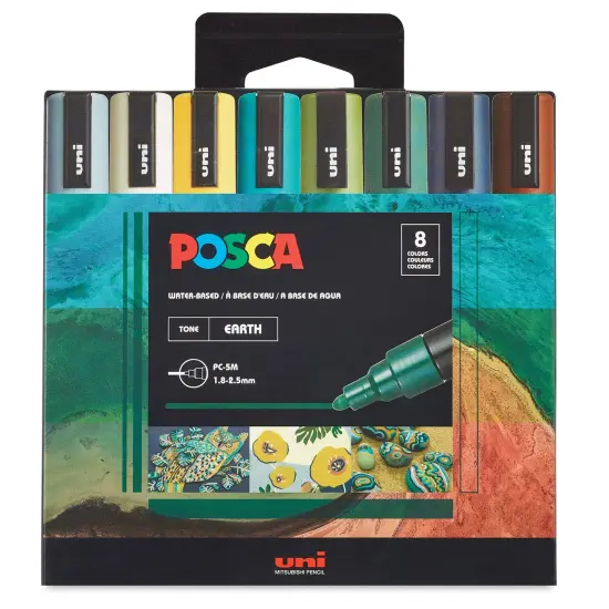 Posca Paint Markers - Set of 8, Earth Tone Colors, Medium Bullet Tip, 2.5 mm {1}