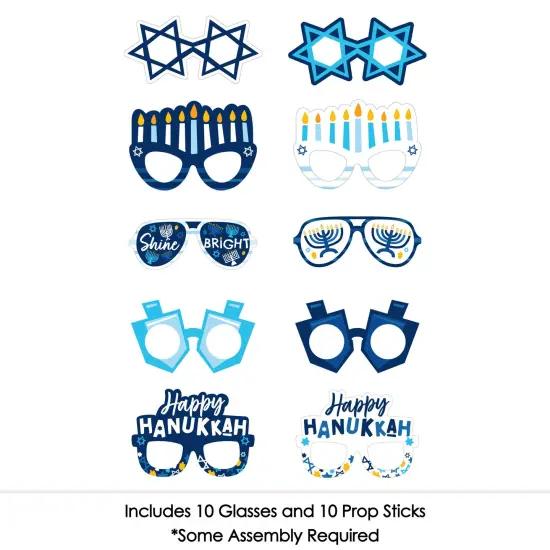 Big Dot of Happiness Hanukkah Menorah Glasses - Paper Card Stock Chanukah Holiday Party Photo Booth Props Kit - 10 Count {4}