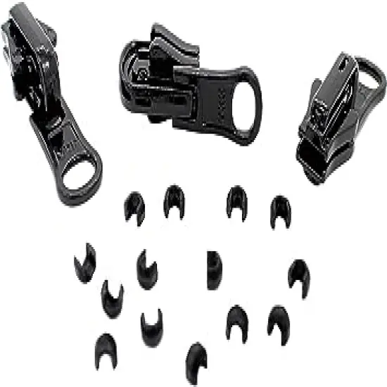 Zipper Repair Kit - #5 YKK Vislon Reversible Sliders - 3 Sliders + 14 Top Stops - Made in The United States - Color: Black {1}