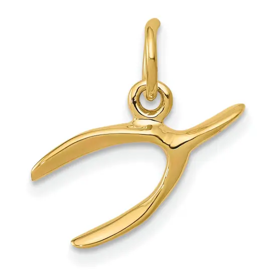 14K Yellow Gold Wishbone Charm Pendant Jewelry 15mm x 8mm {1}