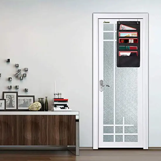 2 Pack -5 Pockets Hanging Wall File Organizer with 4 Hooks, Hanging Pocket Chart - Hanging Storage Organizer for School, Home or Office Wall Pocket Chart, Black, 2 Pack {3}