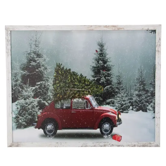 Northlight LED Lighted Vintage VW Car Framed Christmas Canvas Wall Art - 15" x 19" Green {1}