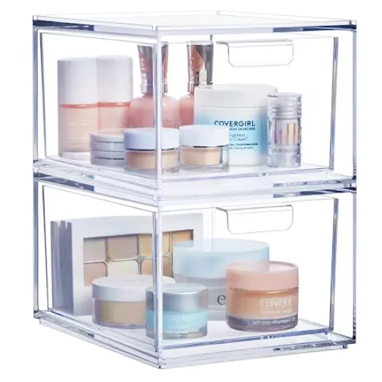 Stackable Clear Bin Plastic Organizer Drawers - 2-Piece Set for Organizing Cosmetics and Beauty Supplies on a Vanity, Made in the USA {2}