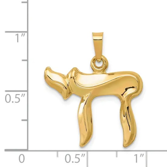 14K Yellow Gold Chai Pendant Charm Jewish Jewelry 24mm x 20mm {5}