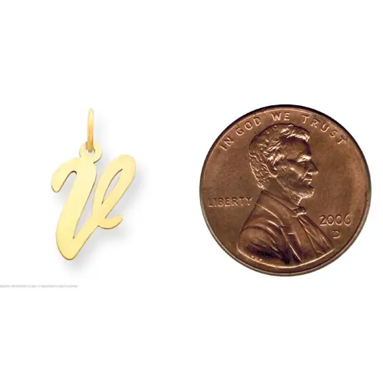 14K Yellow Gold Medium Script Initial Letter V Charm Jewerly 19mm x 10mm {2}