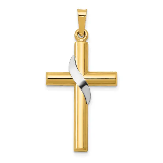 14K Two Tone Gold Cross Charm Pendant Religious Jewelry 33 X 16mm {1}