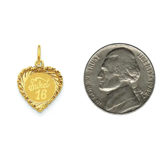 14K Yellow Gold Sweet Sixteen Heart Charm Pendant Jewerly 22mm x 15mm {2}