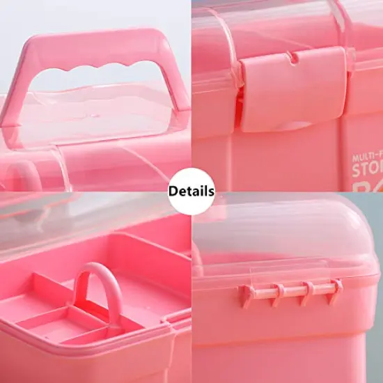 11'' Plastic Storage Box with Removable Tray, Multipurpose Organizer and Storage Case for Art Craft and Cosmetic (Pink) {5}