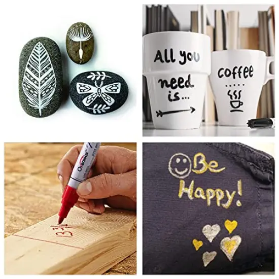 Permanent Paint Pens White Markers - 2 Pack Single color Oil Based, Medium Tip, Quick Drying and Waterproof Marker Pen for Metal, Rock Painting, Wood, Fabric, Plastic, Canvas, Mugs {5}