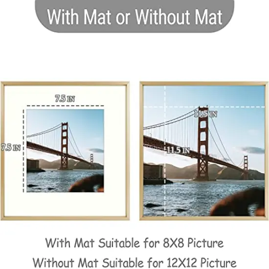 12x12 Aluminum Photo Frame with Ivory Color Mat for 8x8 Picture & Real Glass, Metal Picture Frame Collection (Gold, 1-Pack) {1}