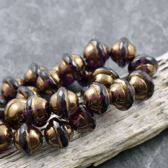 *12* 10x12mm Bronze Washed Amethyst Saturn Beads {3}