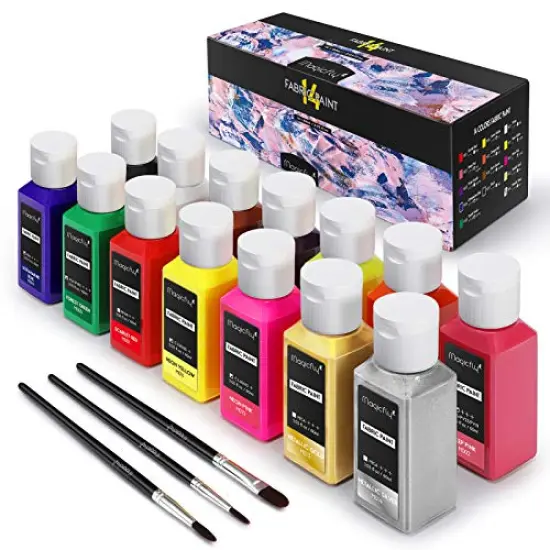 Magicfly Permanent Soft Fabric Paint Set - 14 Colors, 60ml Each, No Heating Needed & Washable, Ideal for Crafts, Canvas, T-Shirts, Jeans, and Bags, Includes 3 Brushes {2}