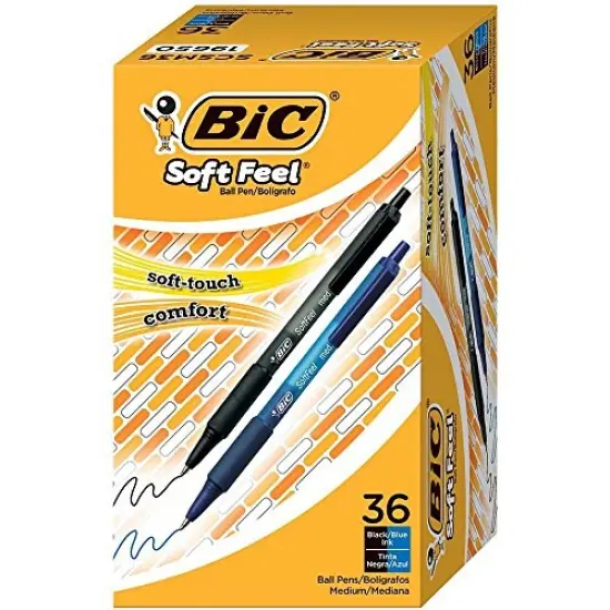 Soft Feel Assorted Colors Retractable Ballpoint Pens, Medium Point (1.0mm), 36-Count Pack, Black and Blue Pens With Soft-Touch Comfort Grip {1}