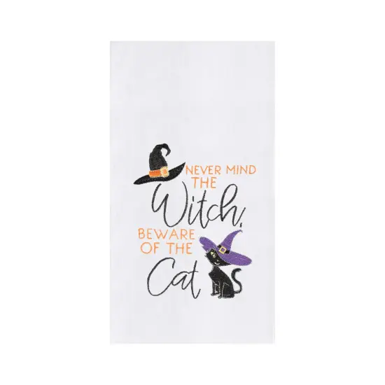 Beware of The Cat Halloween Cotton Embroidered Flour Sack Kitchen Towel {1}
