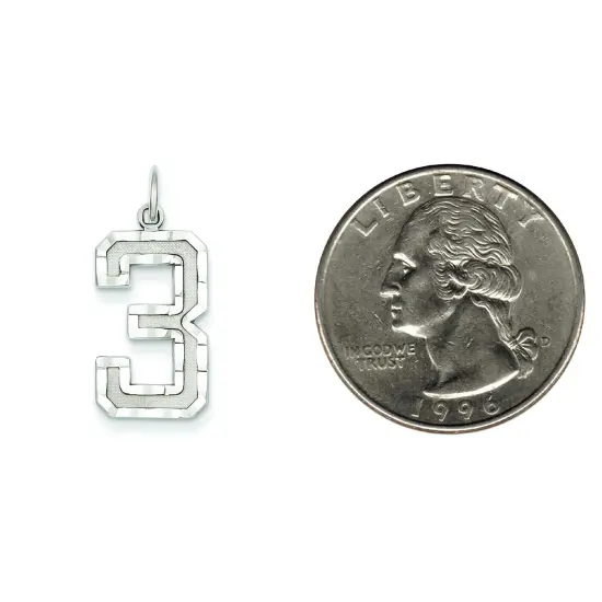 14K White Gold Large Number 3 Charm Pendant FindingKing Jewerly 25mm x 11mm {2}