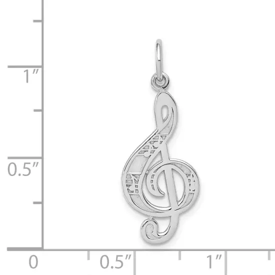 14K White Gold Treble Clef Charm Music Pendant Jewelry 28mm x 10mm {4}