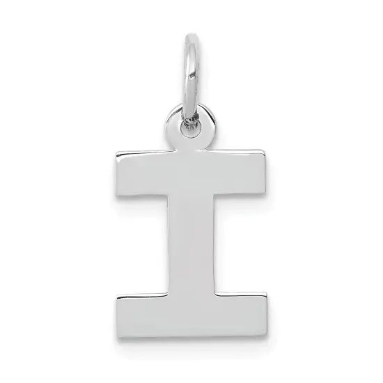 14K White Gold Small Block Intial Letter I Charm Jewerly 18mm x 10mm {1}