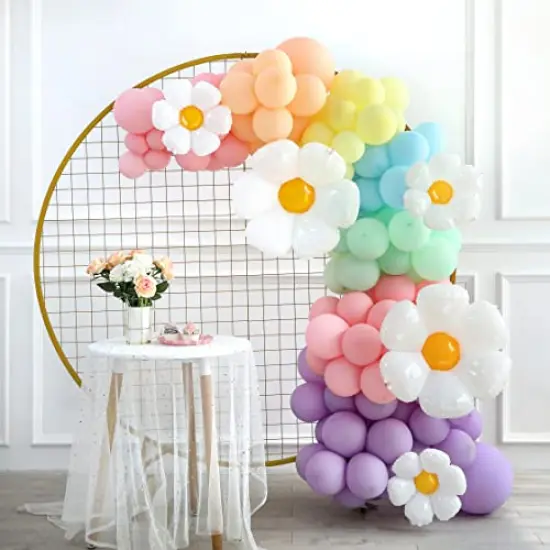 157-Piece Daisy Balloon Garland Arch Kit - White Groovy Daisy Flower and Macaron Pastel Balloons for Baby Shower, Daisy Theme Wedding, Girls' Birthday, and Boho Party Decorations {4}