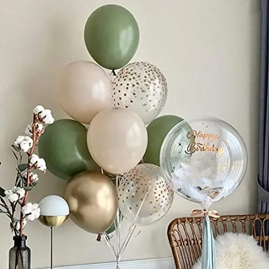 137PCS Sage Green Balloon Garland Arch Kit with White, Gold Confetti, Retro Green, and Gold Metallic Chrome Latex Balloons for Wedding, Birthday, and Baby Shower Decorations {4}